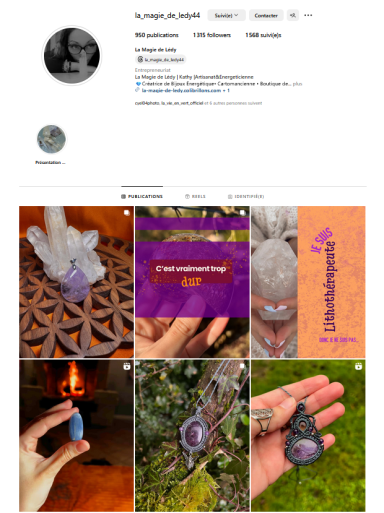 Le profil Instagram d'une lithothérapeute appelée La Magie de Lédy